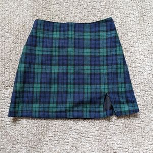 Pink Lily Green and Navy Plaid Mini Skirt